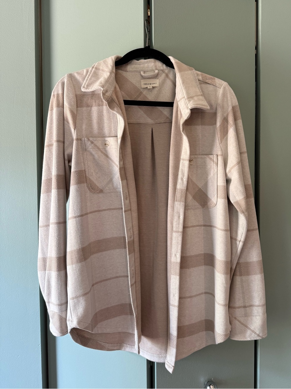 Thread & Supply Light Taupe Plaid Button-Front Shacket